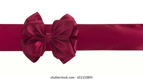 Burgundy Bow And Ribbon On White Background