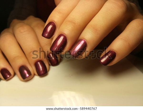 Burgundy Pearl Nails Stock Photo Edit Now