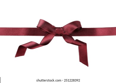 Burgundy Ribbon With Bow On White Background