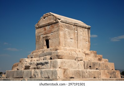 Burial Chamber Of Cyrus The Great Against Blue Sky In Pasargadae County, Near Shiraz.