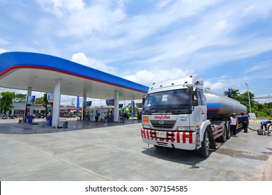 BURIRAM, THAILAND - AUG 12: PTT Gas Station On August 12, 2015 In Thailand. PTT Is A Thai Government Make Decision Increase Gas Prices And Lower Gas Prices According Worldwide