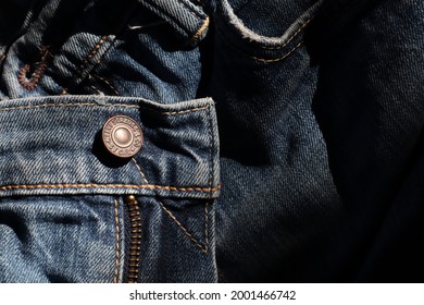 Buriram  Thailand June 1, 2020: Low Key Selective Focus Studs Of 
Levi's Jeans, Rivet Of Jean 