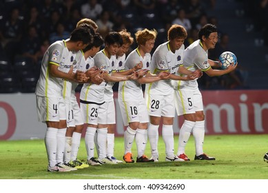 BURIRAM,THAILAND-APR 5:Players Of Sanfrecce Hiroshima Celebrates During AFC Champions League 2016 Buriram UTD.and Sanfrecce Hiroshima At I-mobile Stadium On April 5,2016 In Thailand