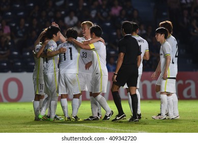 BURIRAM,THAILAND-APR 5:Players Of Sanfrecce Hiroshima Celebrates During AFC Champions League 2016 Buriram UTD.and Sanfrecce Hiroshima At I-mobile Stadium On April 5,2016 In Thailand