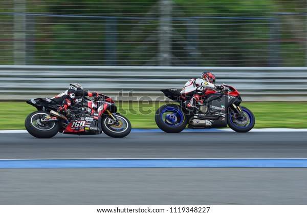 BURIRAM,THAILAND-JUNE 16, 2018:\
Motorsport rides during qualify race of PTT BRIC SUPERBIKE\
CHAMPIONSHIP at Chang International Circuit in Buriram province,\
Thailand