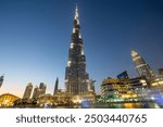 Burj Khalifa and Dubai Mall with Skyline and Fountain 