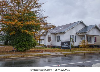 Burke County, Ga USA - 12 14 20: Georgia Senate Election Signs Raphael Warnock Large Sign White House