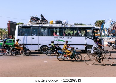 Burkina Faso, Ouagadougou - August 23, 2018: Big White Bus On The Street