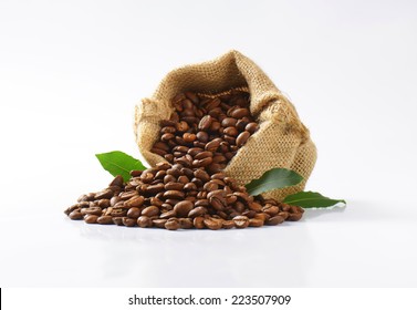 Burlap Bag With Roasted Fair Trade Coffee Beans