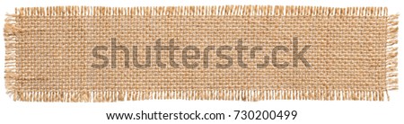 Burlap Fabric Patch Label, Sackcloth Piece of Linen Jute, Sack Cloth Tag Isolated over White background