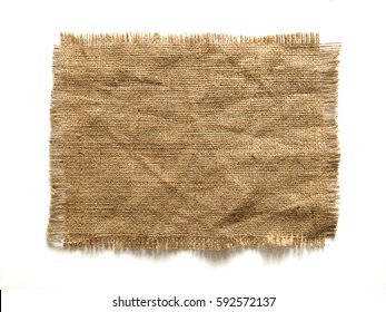 Burlap Fabric Torn Edges Sack Cloth Pattern Isolated Over White