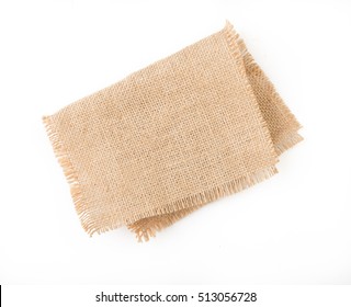 Burlap Napkin Isolated On White Background. Top View.