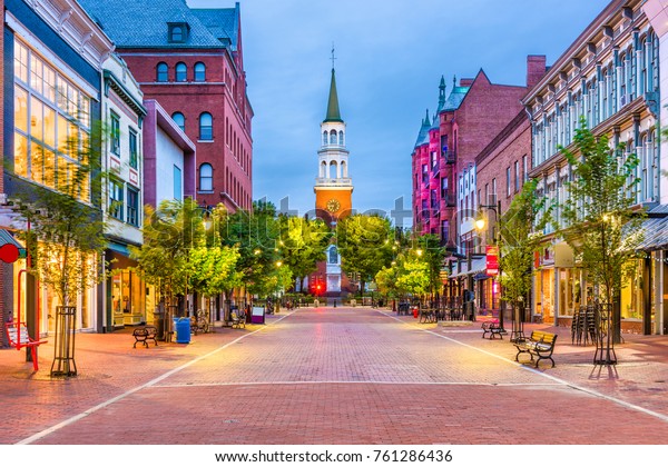 Burlington,\
Vermont, USA at Church Street\
Marketplace.