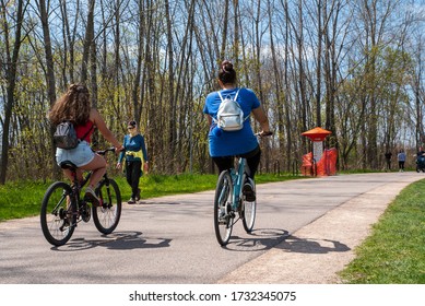 BURLINGTON, VT, USA. May 14, 2020. Cyclists On The Burlington Bike Path, Burlington VT.