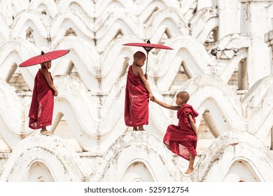 Burmese Buddhist Novice Monks In Myanmar