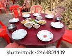 Burmese curry food set and other menus on the table ready to eat. Myanmar food.