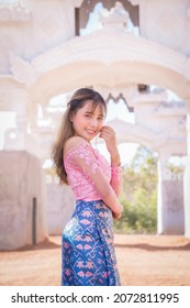 Burmese Girl  Wearing Traditional Dress On Mandalay