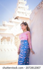 Burmese Girl  Wearing Traditional Dress On Mandalay