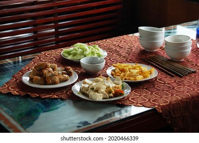 Burmese Local Food Lunch Meal Serve On Table For Burma People And Foreign Traveler Eat Drink In Local Cafe Restaurant In Nyaung U Town At Bagan Or Pagan Ancient Heritage City In Mandalay Of Myanmar