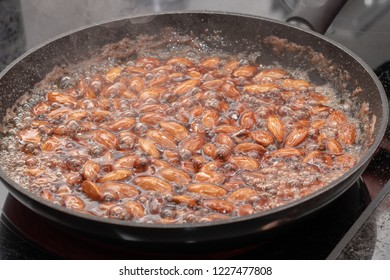 Burn Almonds With Sugar Cooking In Pan