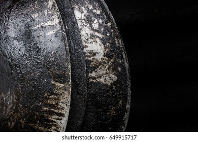 Burn Black Pan. Grunge Grease Dirty Unhealthy Food Oil Pan In The Kitchen.