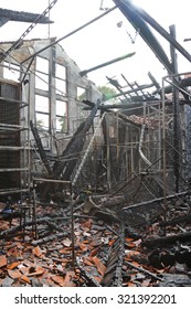 Burned Factory Building After Fire Disaster