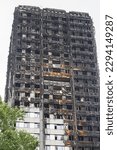 Burned Grenfell Tower, horrible fire accident in London 2017, North Kensington, victims, bad news, catastrophe, disaster, horror, fire blaze