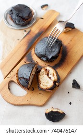 Burned Muffins - Black Cupcakes, Failed Baking, Catastrophe In The Kitchen, Burned On Charcoal