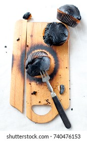 Burned Muffins - Black Cupcakes, Failed Baking, Catastrophe In The Kitchen, Burned On Charcoal