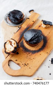 Burned Muffins - Black Cupcakes, Failed Baking, Catastrophe In The Kitchen, Burned On Charcoal