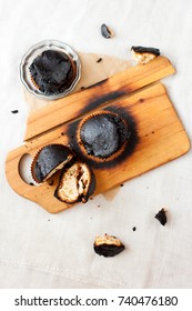 Burned Muffins - Black Cupcakes, Failed Baking, Catastrophe In The Kitchen, Burned On Charcoal