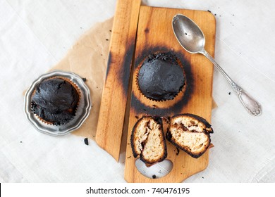 Burned Muffins - Black Cupcakes, Failed Baking, Catastrophe In The Kitchen, Burned On Charcoal