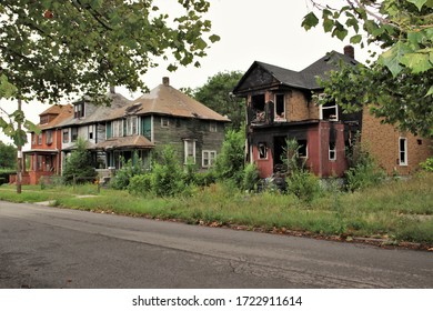 A Burned Out House Left Standing In A Detroit, Michigan Neighborhood.