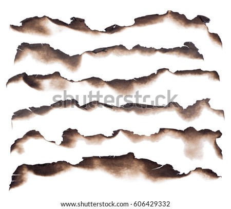 Burned paper edges isolated on white background