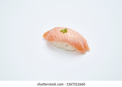 Burned Salmon Sushi Isolated On White Background