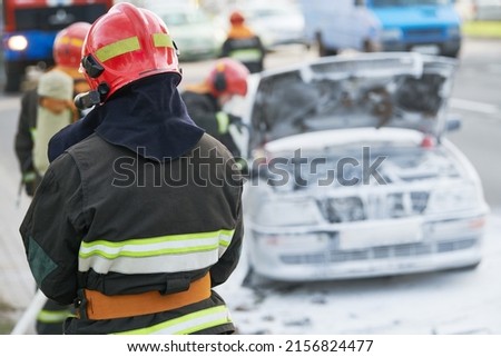 Burning automobile after extinguishing a fire at city street