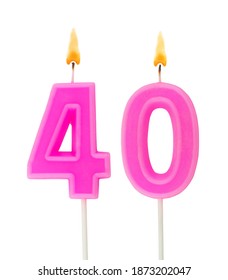 Burning birthday candles isolated on white background, number 40 
