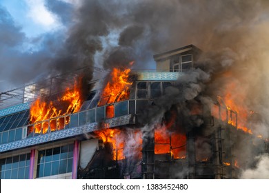 Burning Building In Thick Smoke