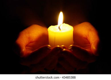 Female Hands Holding Burning Candle Dark Stock Photo (Edit Now) 1576849861