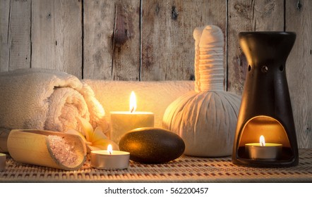Burning Candles In Spa Wellness