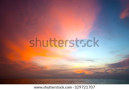 Burning clouds and tropical sea after the sun is set