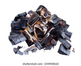 Burning Coal In A Barbecue Pit - Isolated On White With Clipping Path