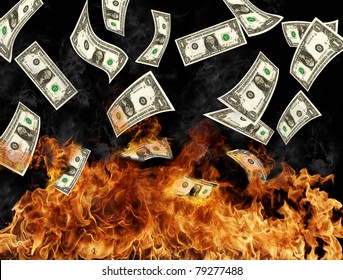 Burning dollars banknotes