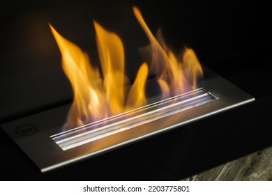 Burning Eco Bio Ethanol Fireplace Close-up