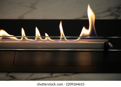 Burning Eco Bio Ethanol Fireplace Close-up