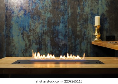 Burning Eco Bio Ethanol Fireplace Close-up