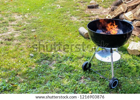 burning fire for bbq grill