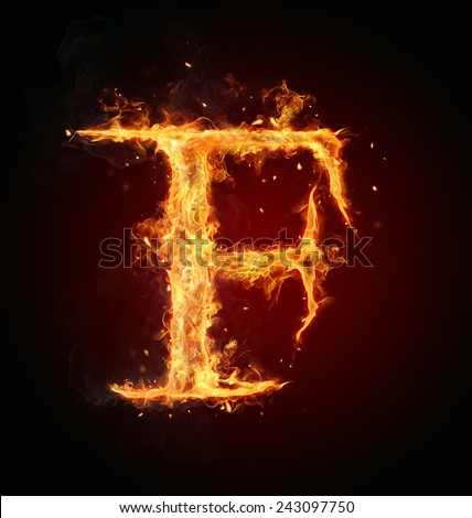 Burning fire letter isolated on black background