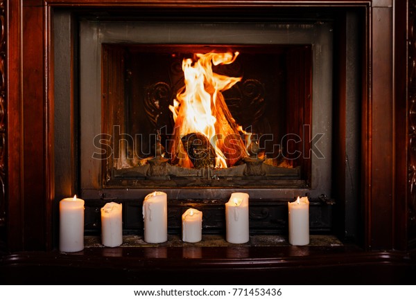 Burning Fireplace Candles Logfire Fireplace Stock Photo Edit Now