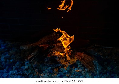 Burning flames of a fire in fire pit